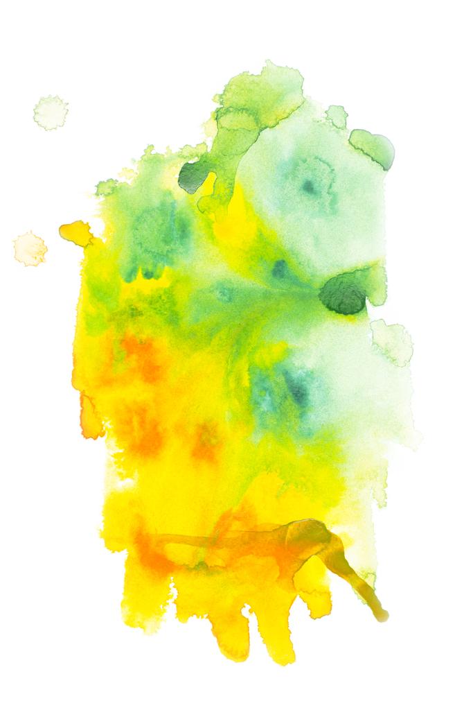 Abstract schilderij met groen en gele verf vlekken op witte  - Foto, afbeelding