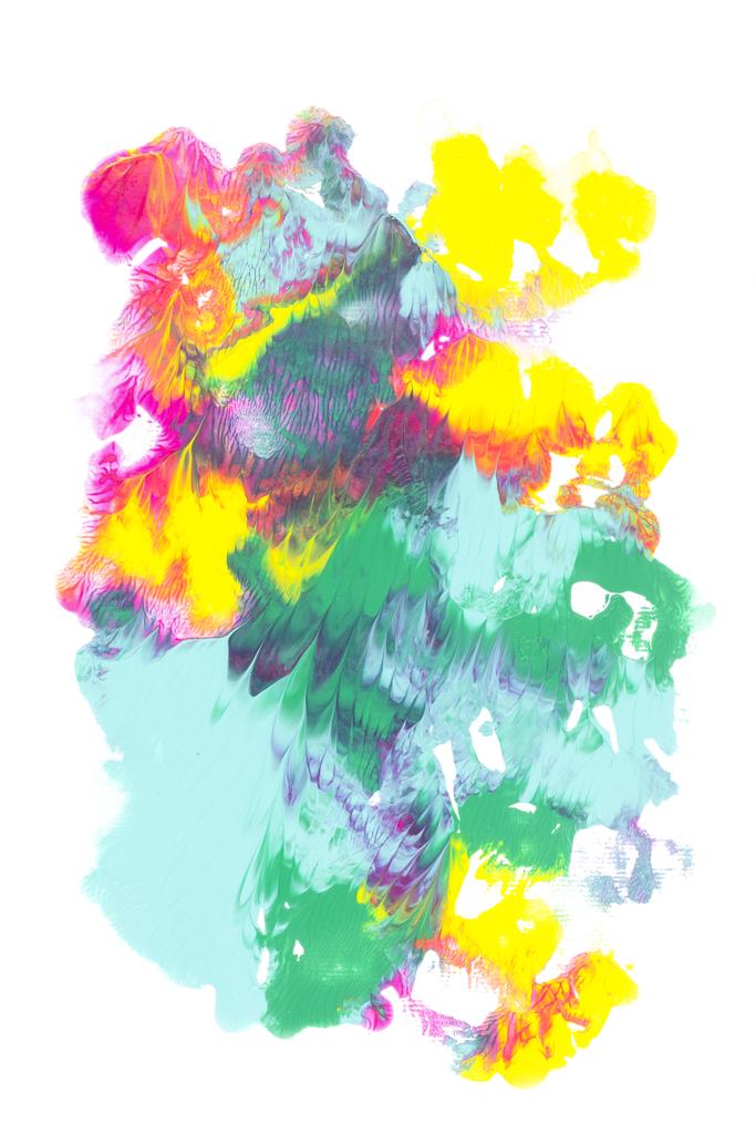 Pintura abstrata com manchas coloridas de tinta brilhante no branco
   - Foto, Imagem