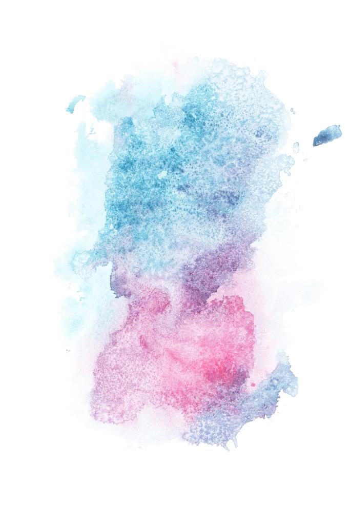 abstrakte Malerei mit blauen und rosa Aquarell-Farbflecken auf Weiß   - Foto, Bild