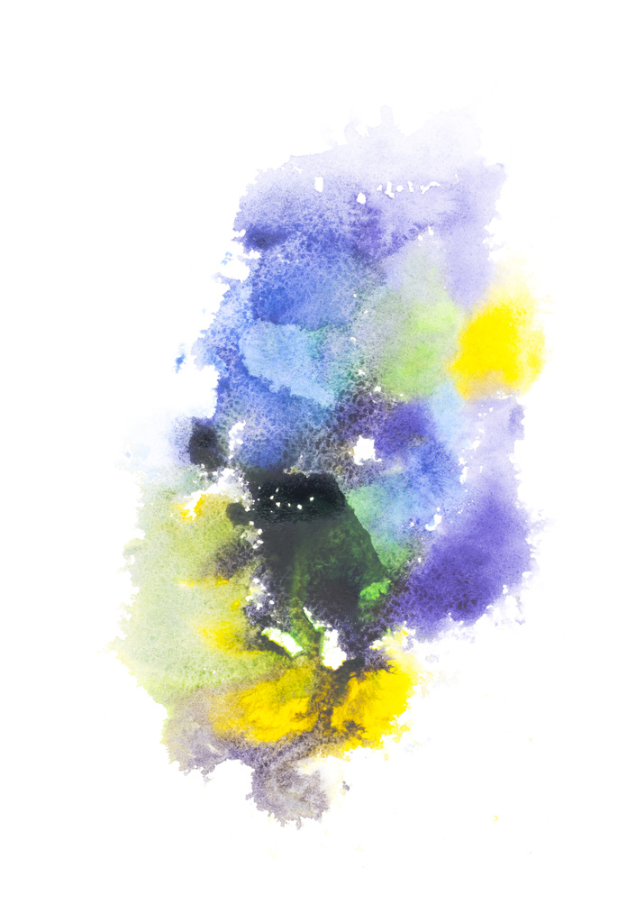 Peinture abstraite avec des taches de peinture bleue, verte et jaune sur blanc
  - Photo, image