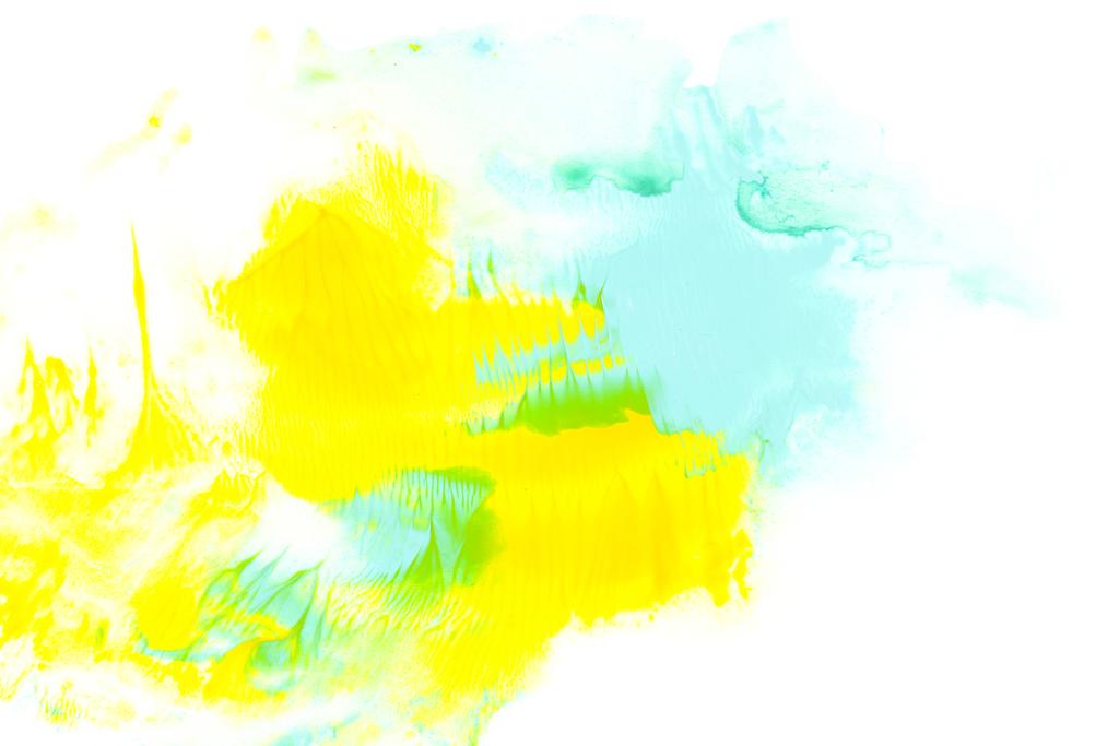 Αφηρημένη ζωγραφική με ακουαρέλα μπλε και κίτρινες πινελιές σε λευκό  - Φωτογραφία, εικόνα