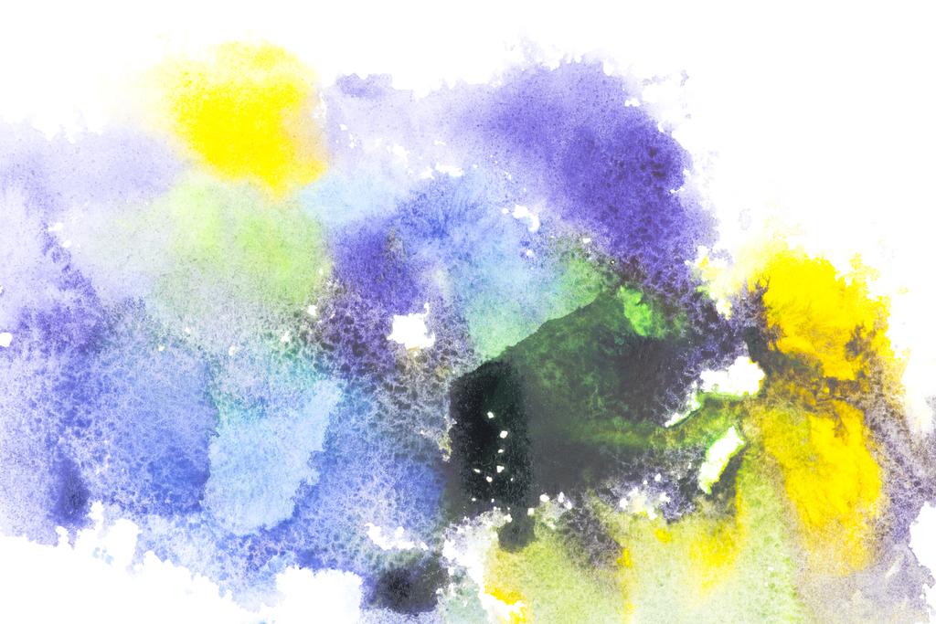 Abstract painting with colorful watercolor paint blots on white  - Photo, Image