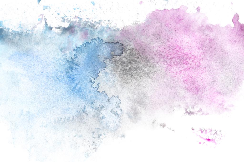 Αφηρημένη ζωγραφική με το φως μπλε και μοβ χρώμα τους λεκέδες σε λευκό  - Φωτογραφία, εικόνα