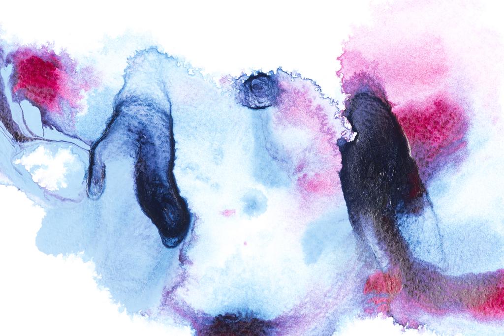 Pintura abstracta con manchas de pintura azul brillante y rosa sobre blanco
  - Foto, imagen