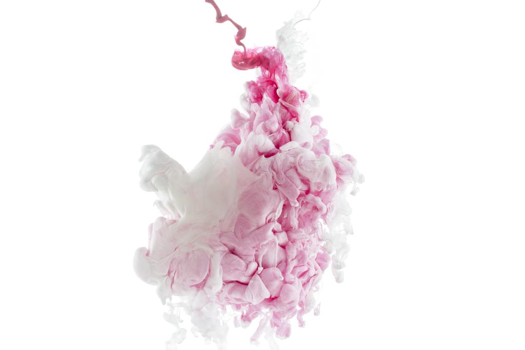 vista close-up de salpicos de tinta rosa isolado no branco
 - Foto, Imagem