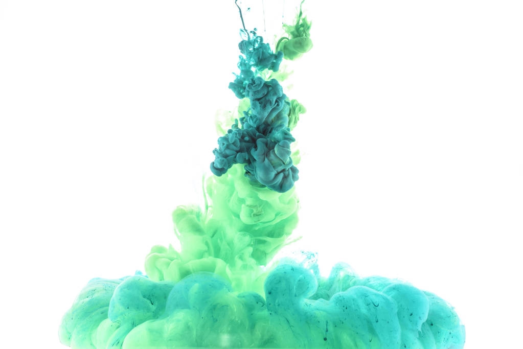 κλείνω πάνω θέα του πράσινου και του μπλε χρώματος παφλασμούς απομονωθεί σε λευκό - Φωτογραφία, εικόνα