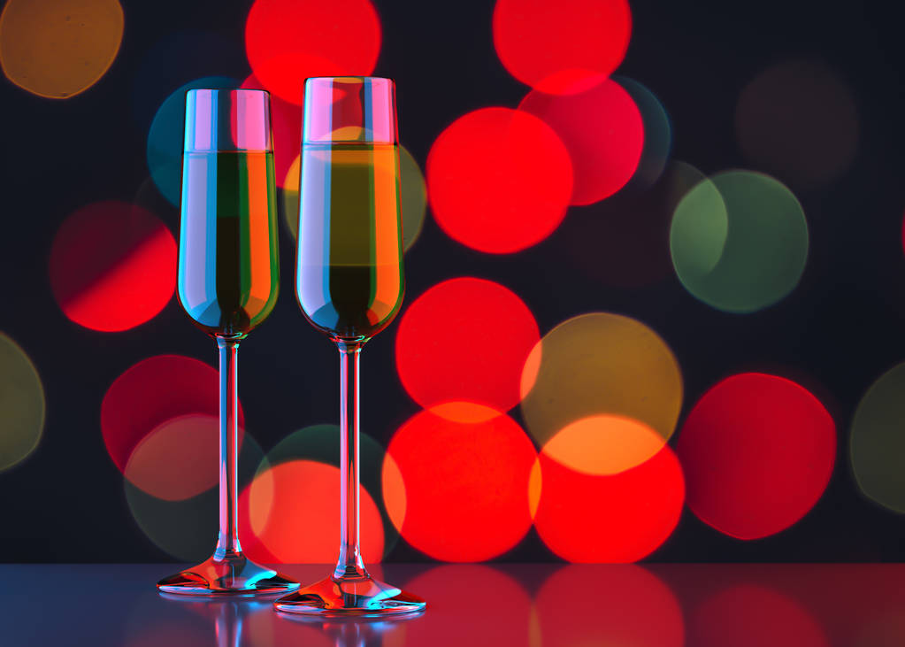 Two glasses of champagne on bokeh background - Photo, Image