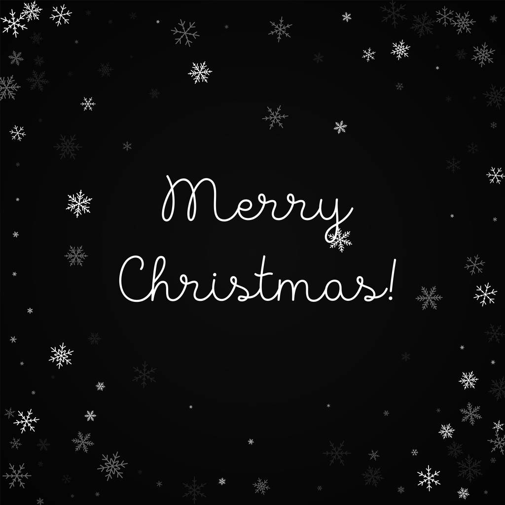 Открытки поздравления с Рождеством Малый снегопад на черном фоне
 - Вектор,изображение