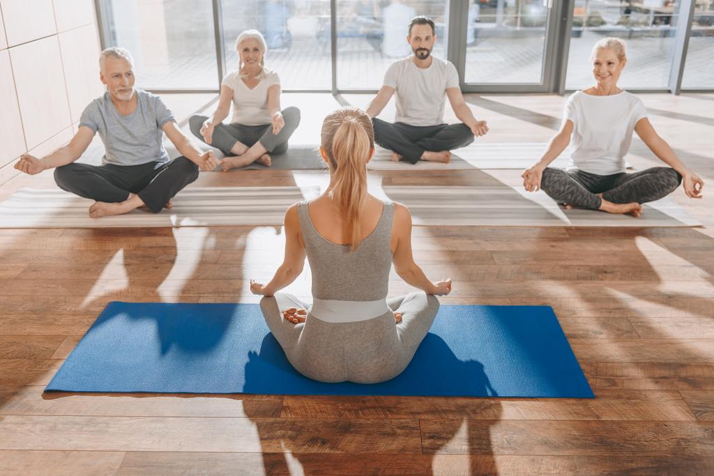 група жінок, що медитують в позі йоги лотоса з мудрою знань
 - Фото, зображення