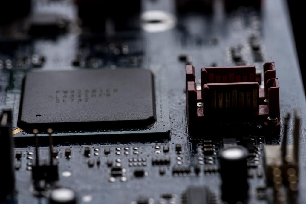 close up view of computer motherboard with chip - Photo, Image