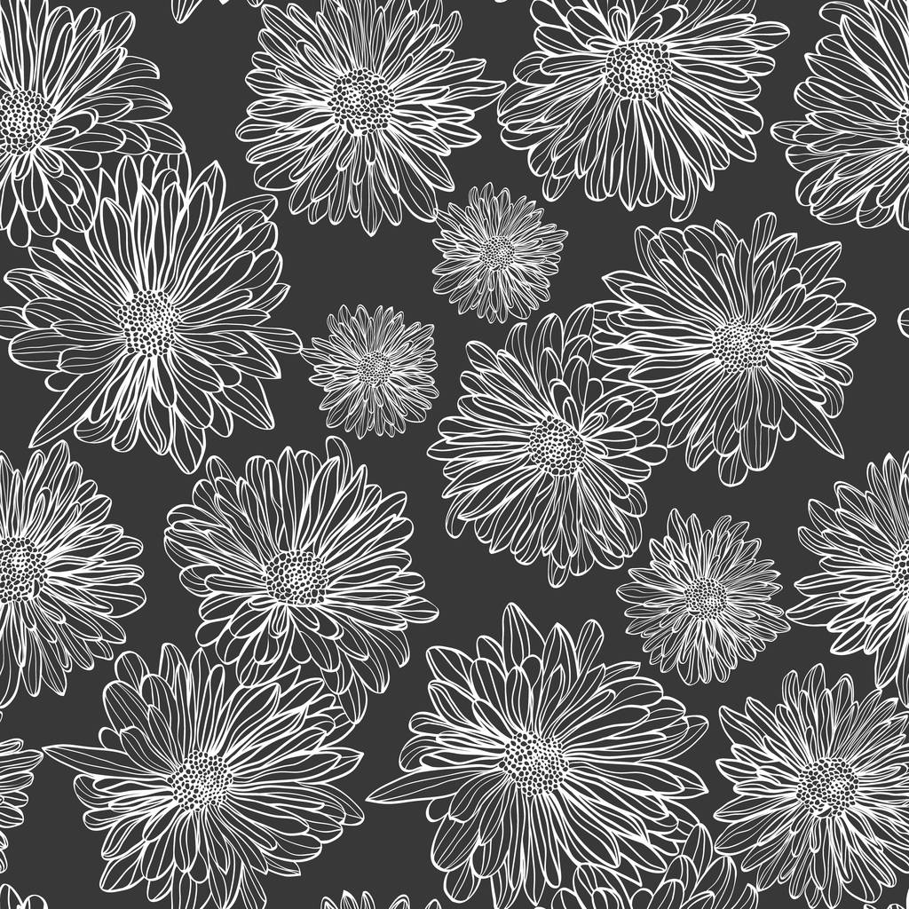 Монохромный цветочный бесшовный узор черно-белого цвета
  - Вектор,изображение