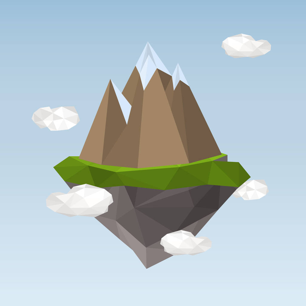 Isola galleggiante con montagne in stile poligono illustrazione a colori
 - Vettoriali, immagini