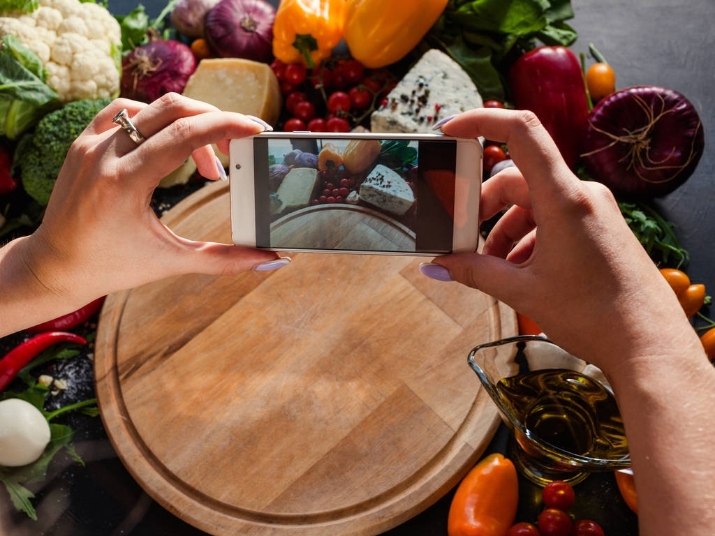 food blogger taking photo smartphone network - Photo, Image