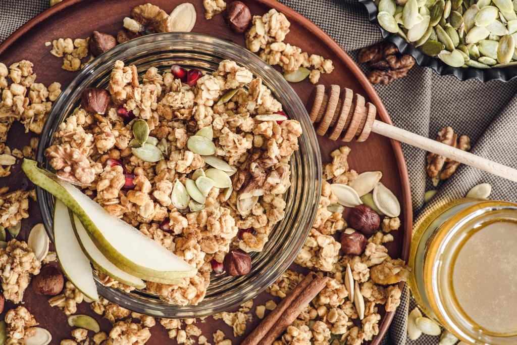 top view of homemade granola on tray on table - Photo, Image