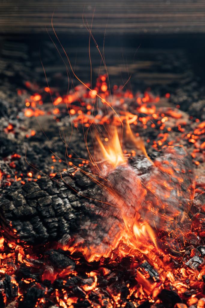 крупным планом сжигание бревна в костре
 - Фото, изображение