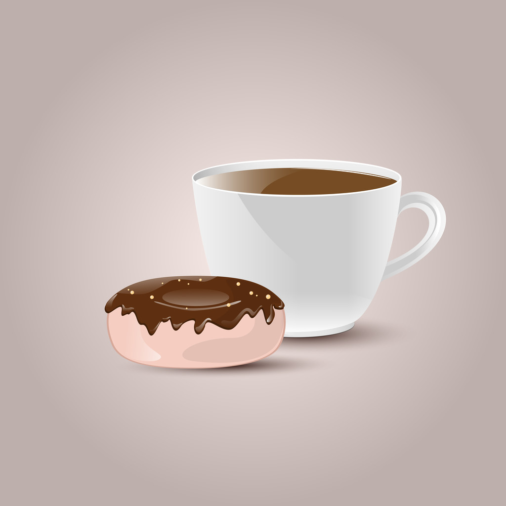 Vector illustration of coffee cup with donut. - Vector, Image