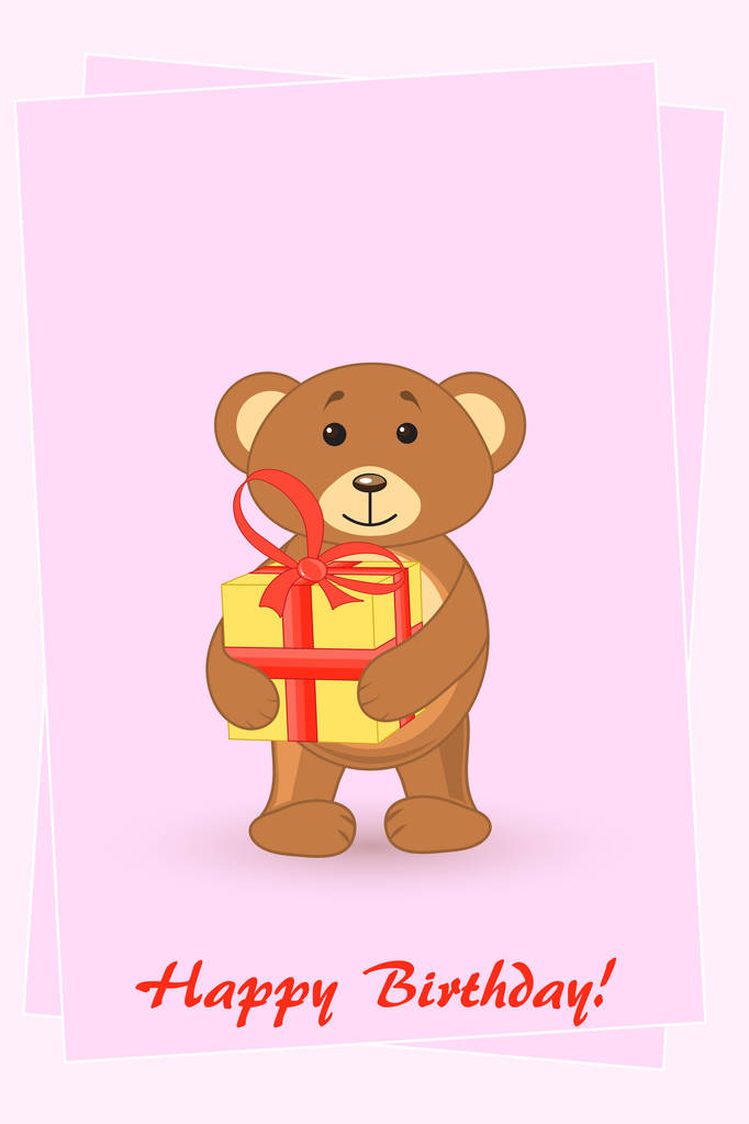 Urso de peluche. cartão de felicitações feliz aniversário
 - Vetor, Imagem