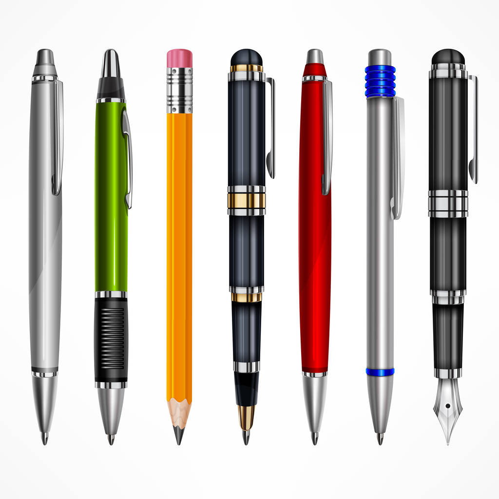 Set of pens and pencils - Vector, Image