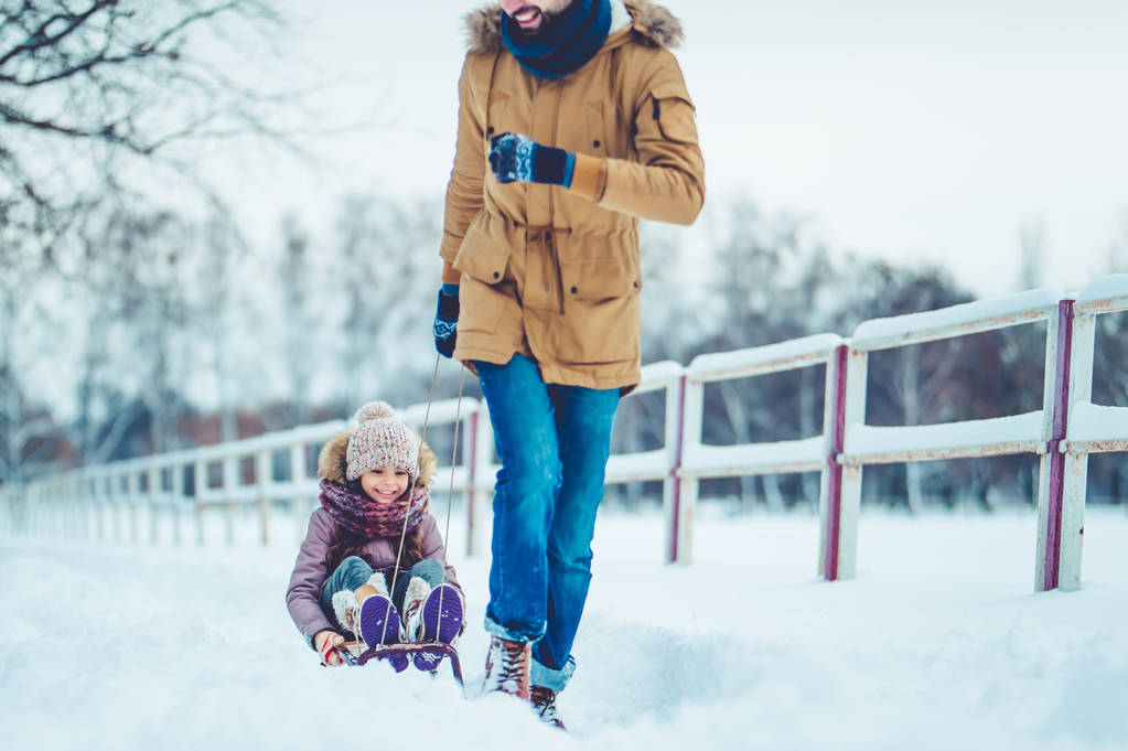 Dad with daughter outdoor in winter - Photo, Image