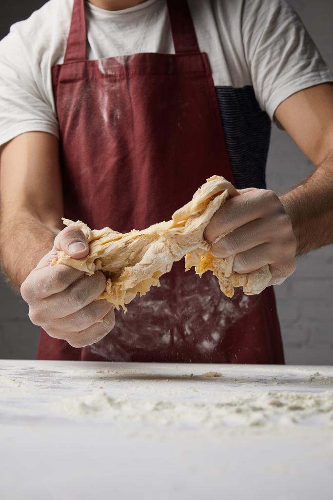 cropped image of chef preparing dough - Photo, Image