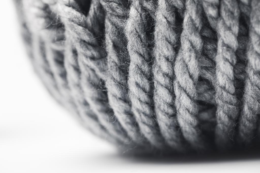 close up view of grey yarn ball on white background - Photo, Image