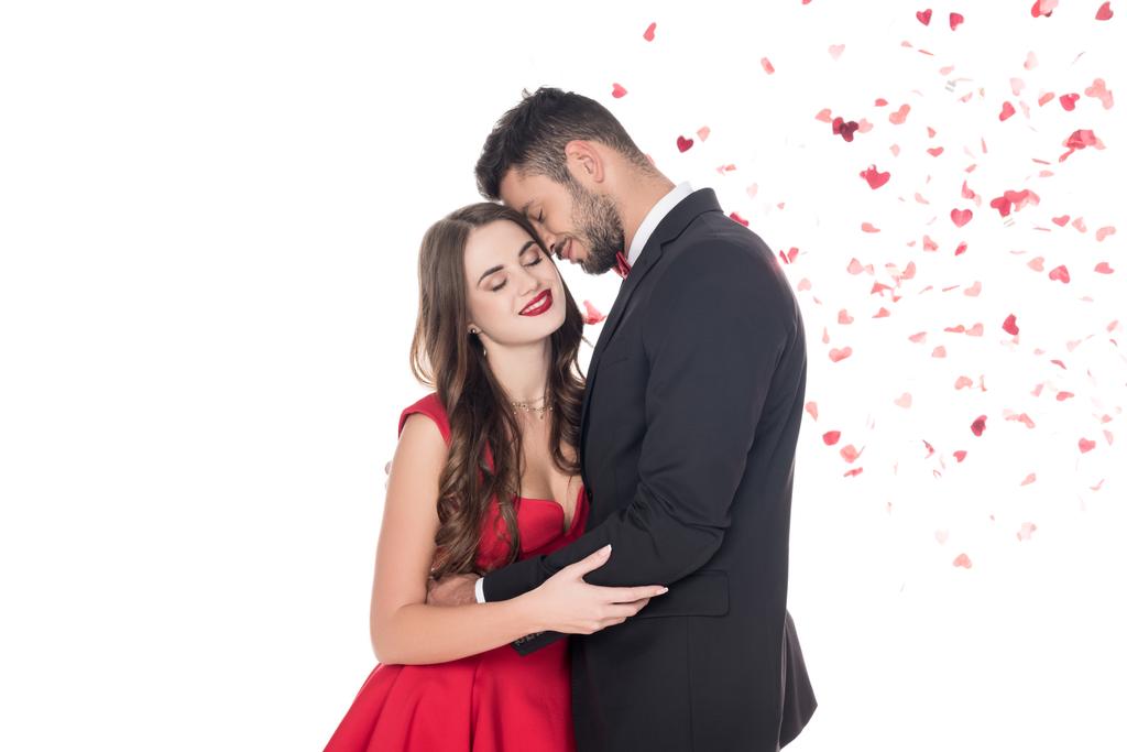 attractive couple hugging isolated on white, valentines day concept - Photo, Image