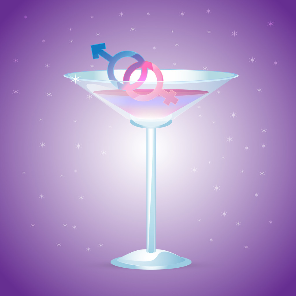 Cocktail glass with male and female signs. Vector illustration. - Vector, Image