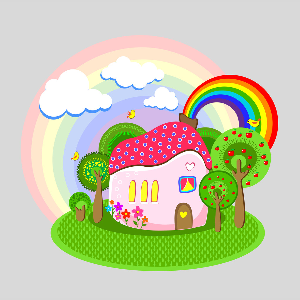 Vector illustration of house with rainbow. - Vector, Image