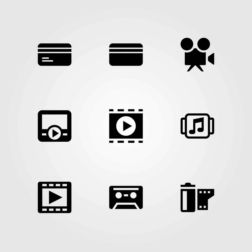 Conjunto de ícones vetoriais de tecnologia. cartão de crédito, rolo de filme e leitor de música
 - Vetor, Imagem