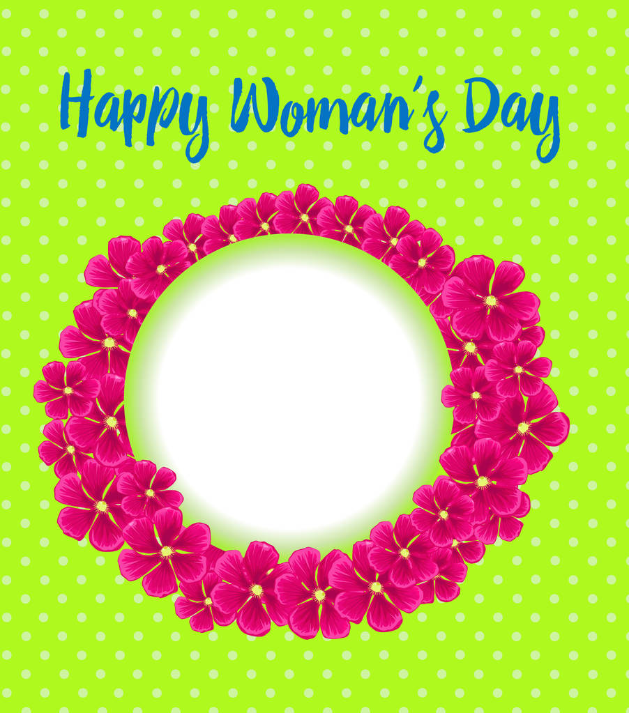 Feliz Dia da Mulher. Quadro de flores rosa
 - Vetor, Imagem