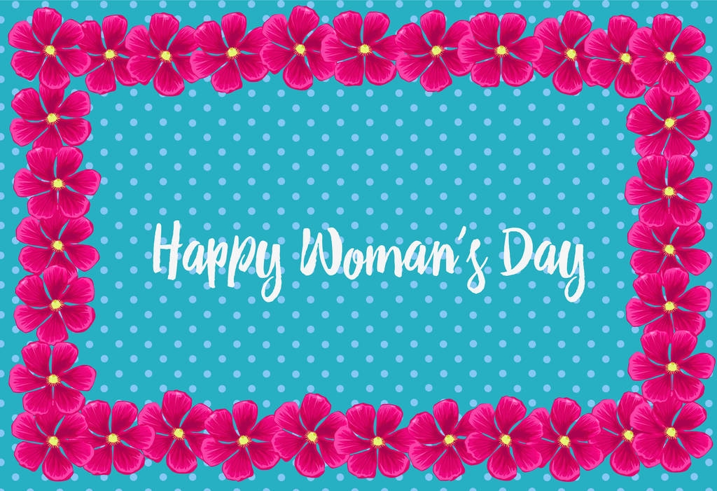 Feliz Día de la Mujer. Marco de flores rosadas
 - Vector, imagen