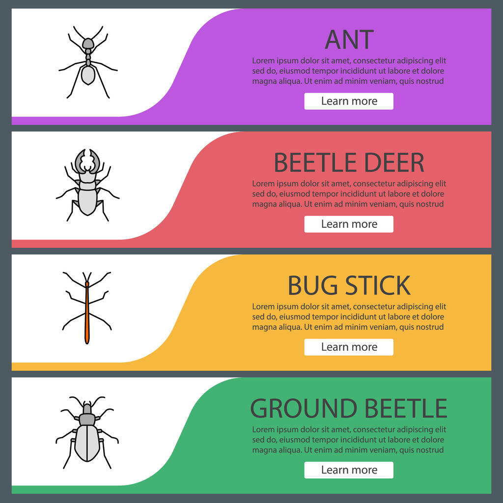 Insecten web banner sjablonen set - Vector, afbeelding