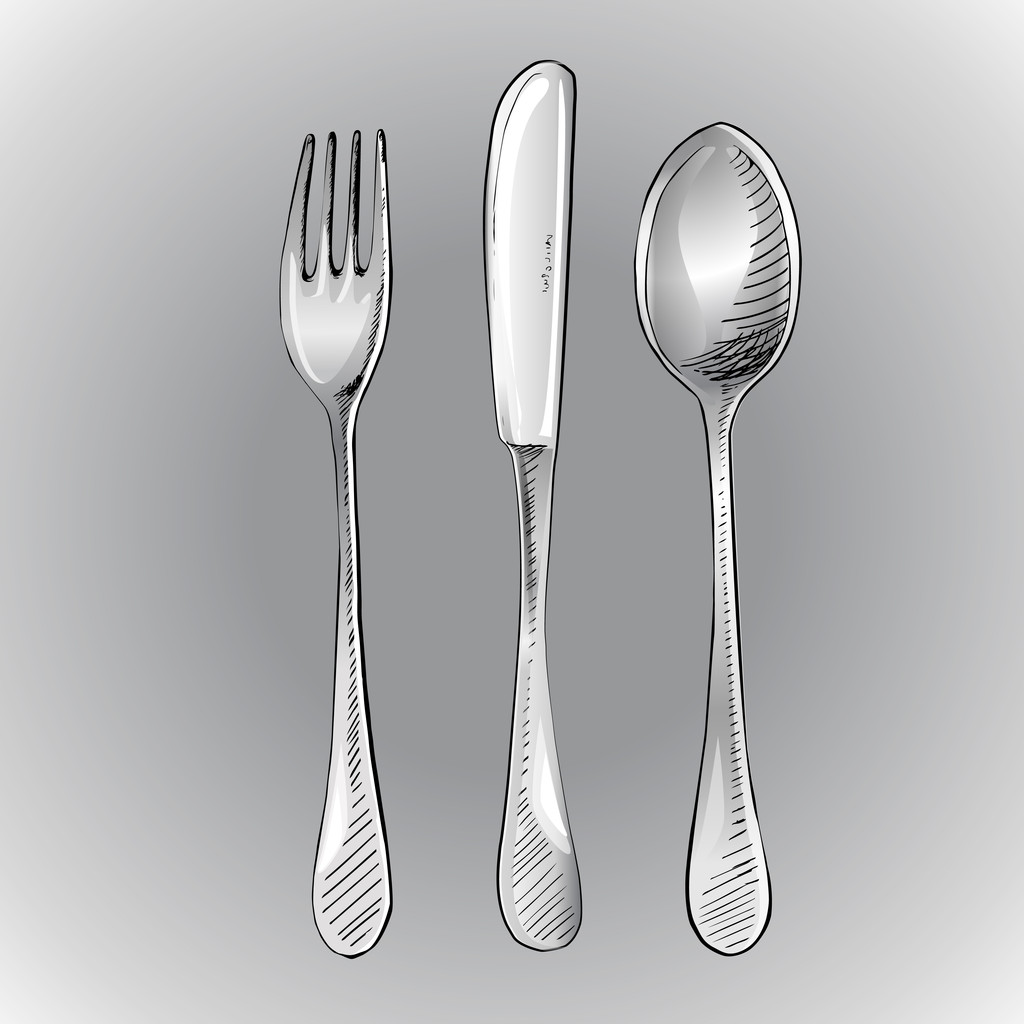Tenedor, cuchillo y cuchara. Ilustración vectorial. - Vector, imagen