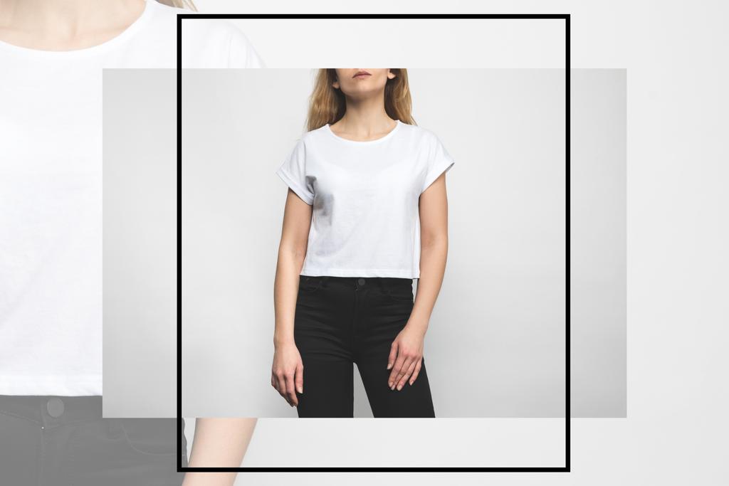 Nuori nainen tyhjä t-paita valkoinen luova runko
 - Valokuva, kuva