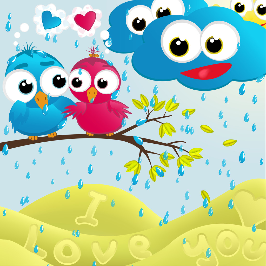 Birds couple under the rain.Vector illustration - Vector, Image