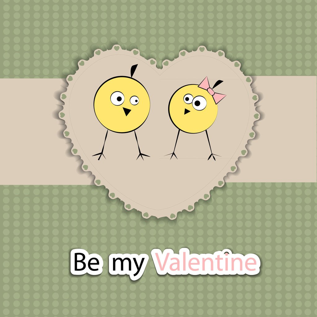Greeting Card with cute birds on floral heart shape background for Valentines Day. - Vector, Image