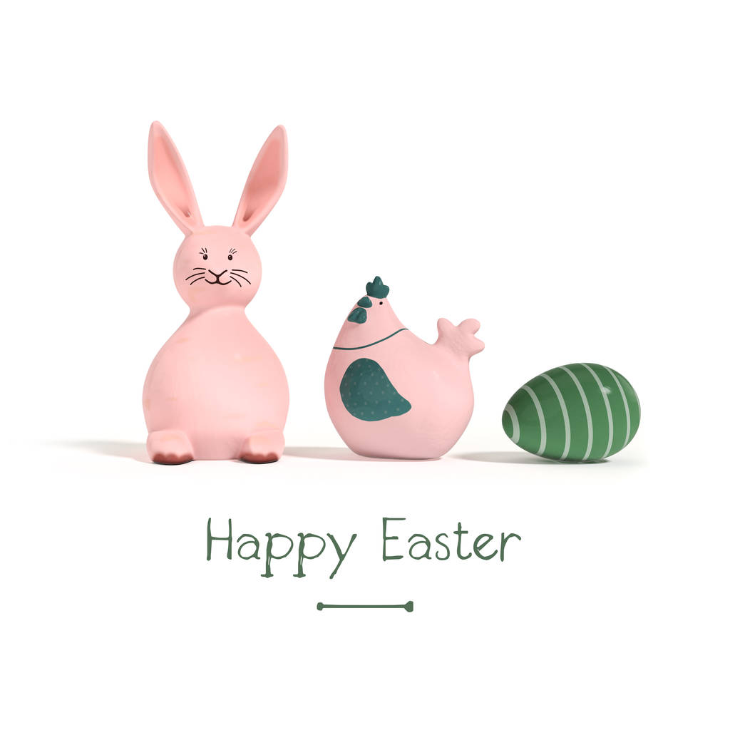 3D ilustracja królik kurcząt i jaj Wielkanoc ozdoby - Zdjęcie, obraz