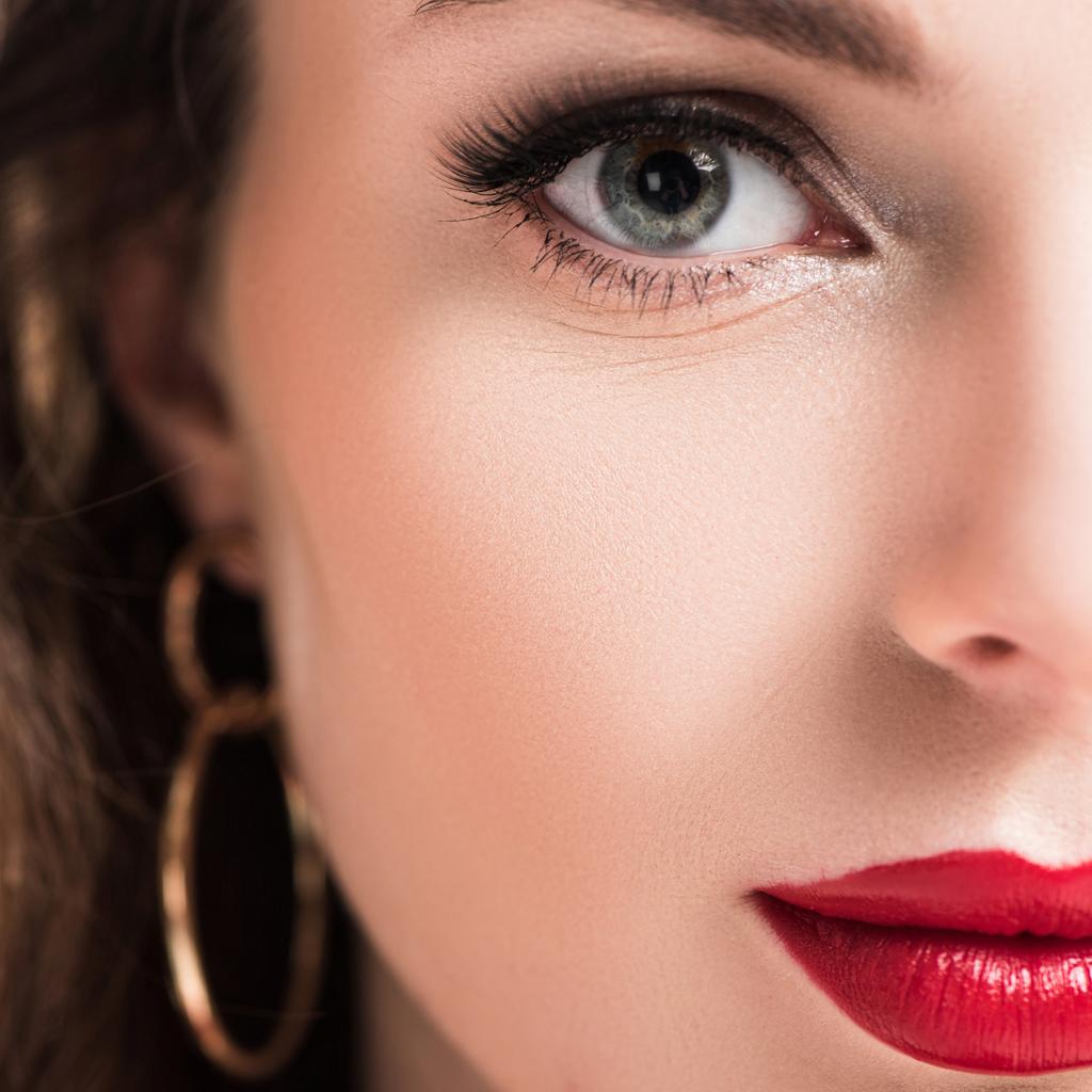 cropped image of beautiful girl with makeup and red lips - Photo, Image