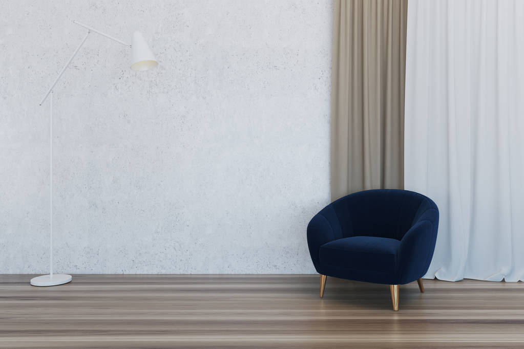 Intérieur de la chambre vide, fauteuil bleu foncé
 - Photo, image