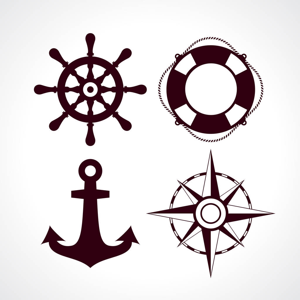 Retro style maritime travel icon set vector illustration isolated on white background - Vector, Image