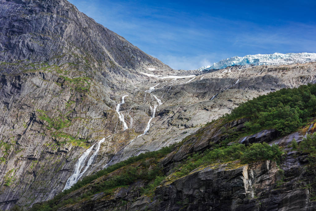 Briksdal gleccser, vízesés, Norvégia - Fotó, kép