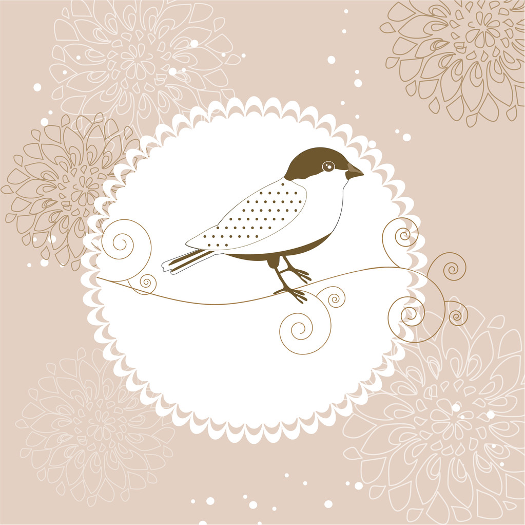 Cartão de saudação floral com pássaro
 - Vetor, Imagem