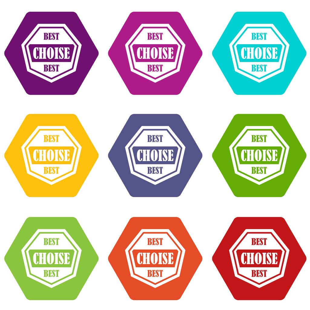 Renk altı yüzlü en iyi seçimi etiket Icon set - Vektör, Görsel