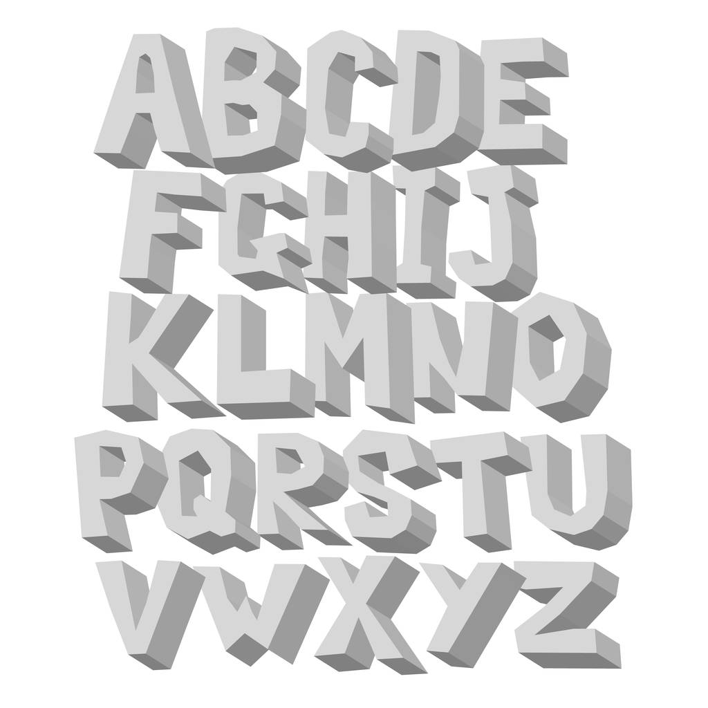 Alfabeto grigio a volume bianco. Lettera 3D maiuscola su sfondo bianco isolato
 - Vettoriali, immagini