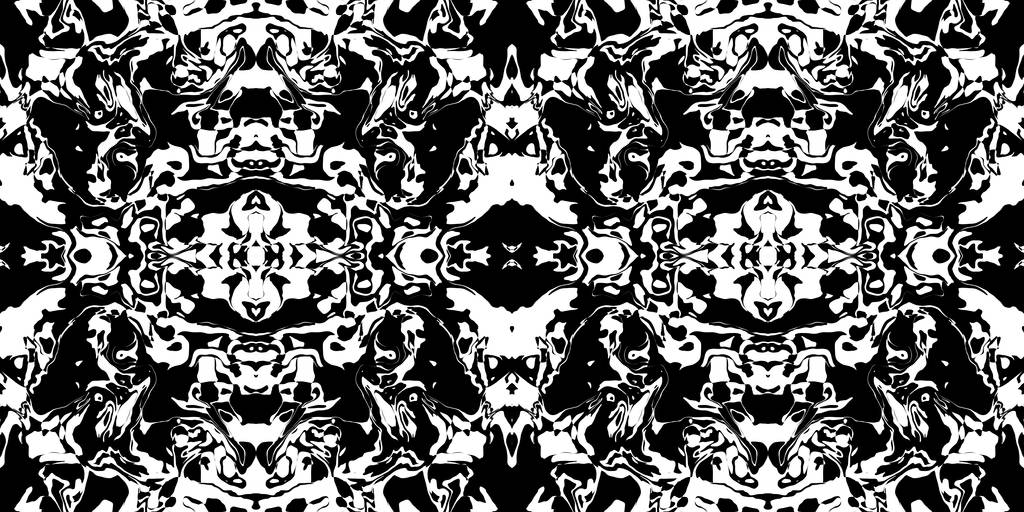 Dark Rorschach Test Tinta Blot Textura. Padrão de escuridão monocromática sem costura Fundo
. - Foto, Imagem