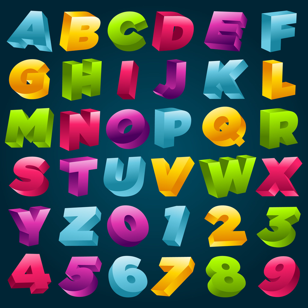 Alphabet 3D coloré et chiffres
 - Vecteur, image