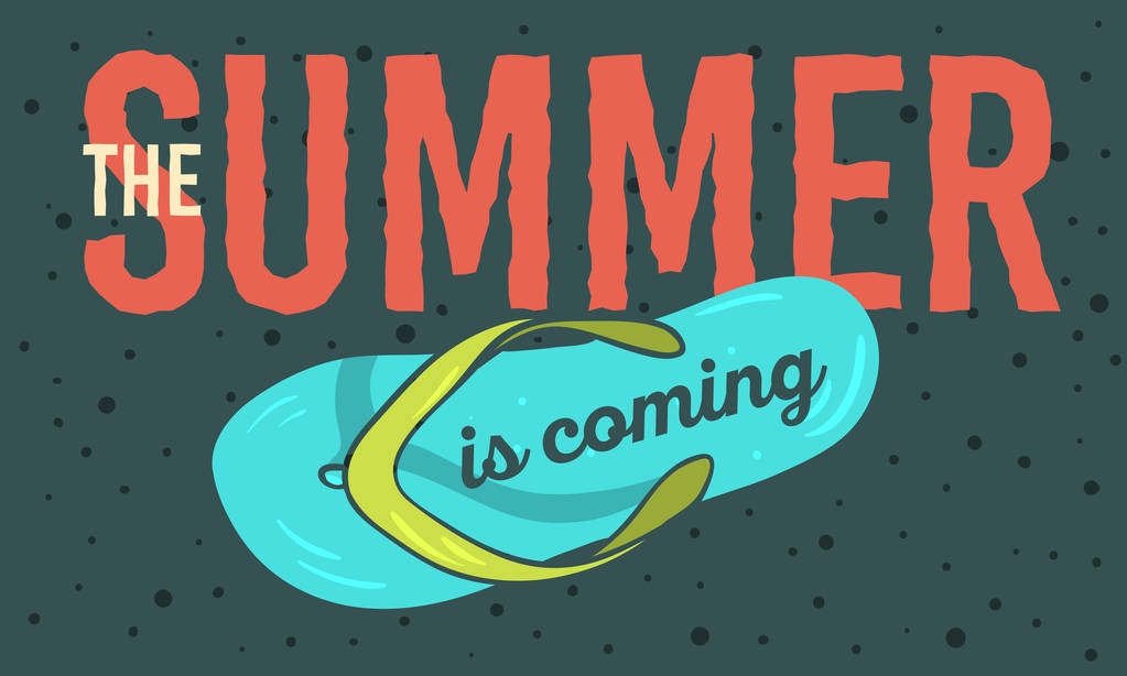 Zomer Is Coming posterontwerp met Flip Flops Slippers Beach schoenen Hand getrokken illustraties. - Vector, afbeelding