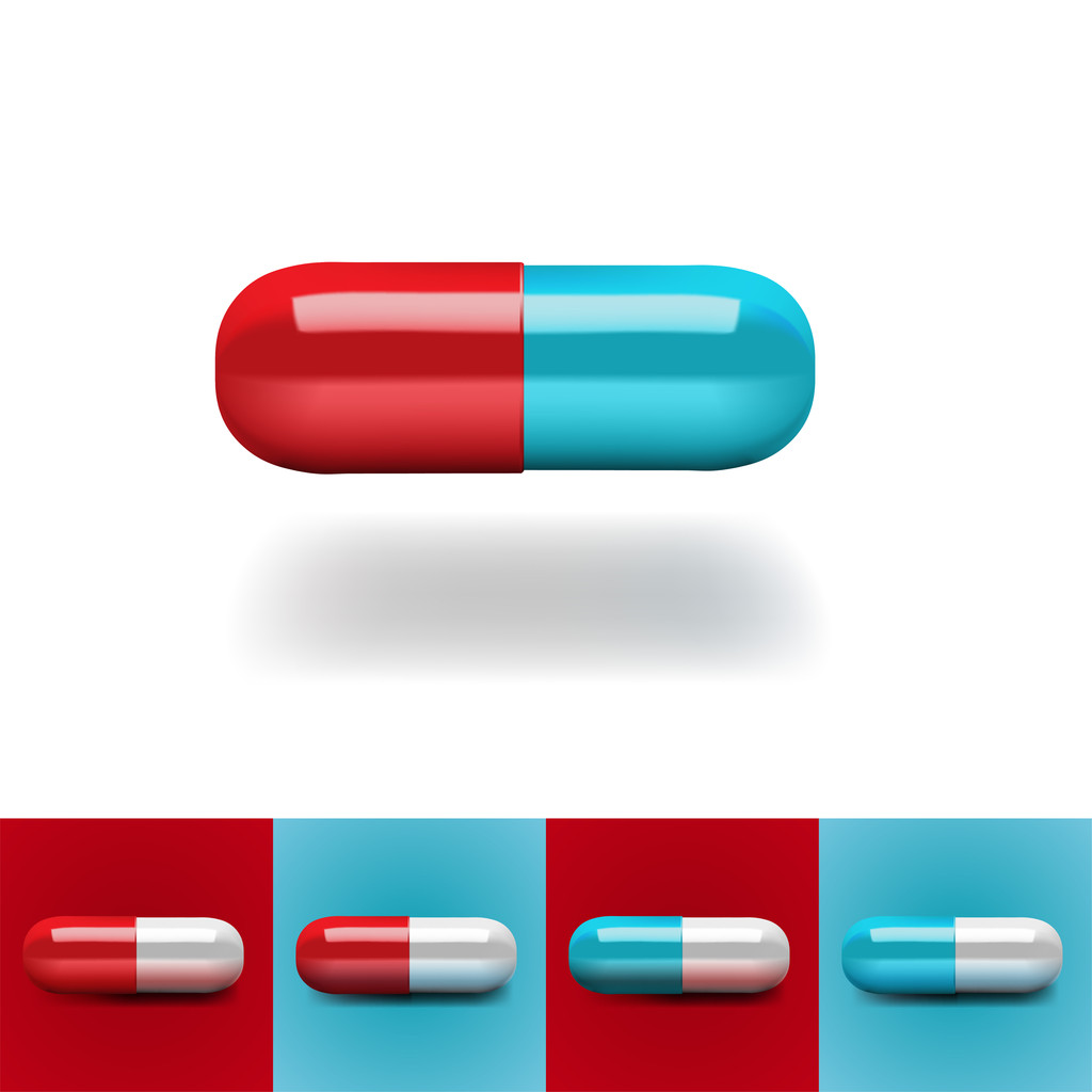 Comprimidos em vermelho e azul
 - Vetor, Imagem