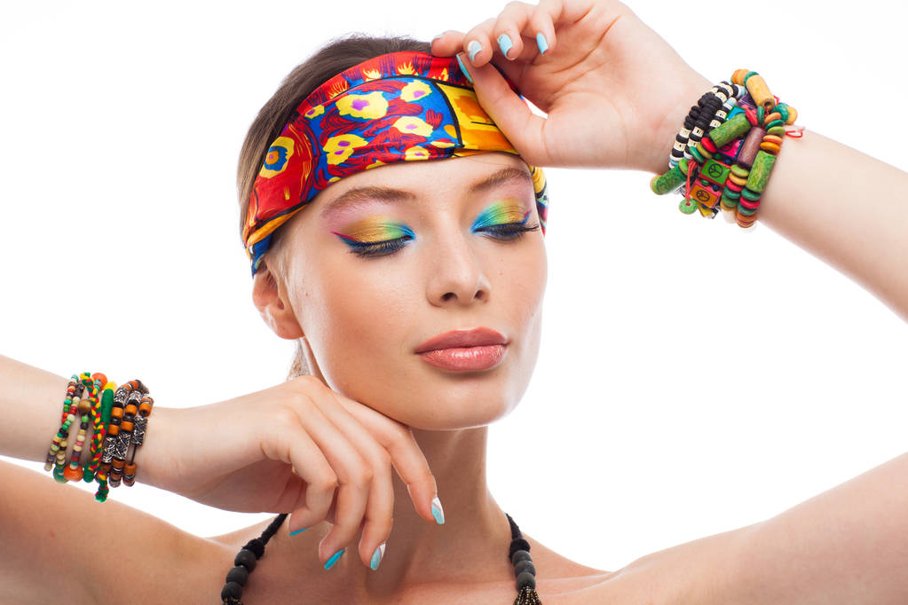 portrait of gorgeous young woman with colorful make-up  - Photo, Image