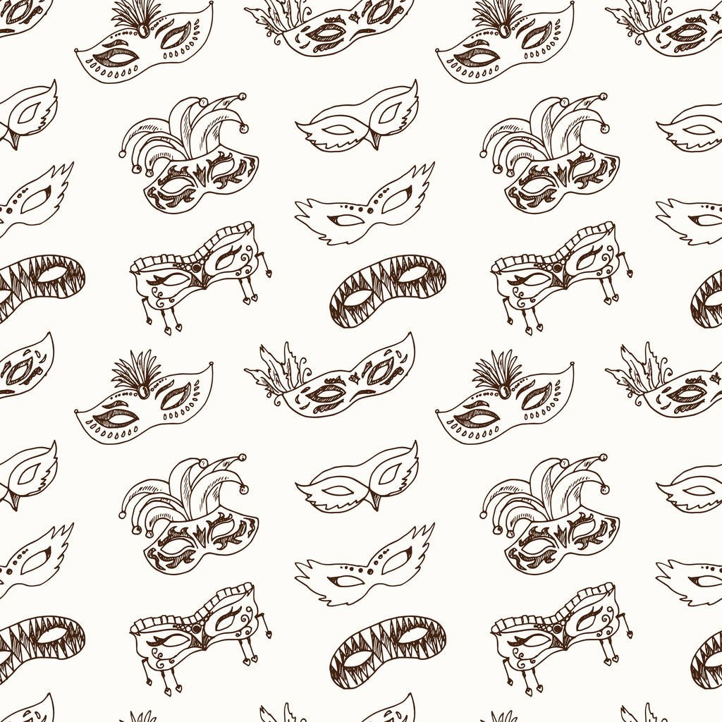 Hand drawn doodle carnival masks seamless pattern - Vector, Image